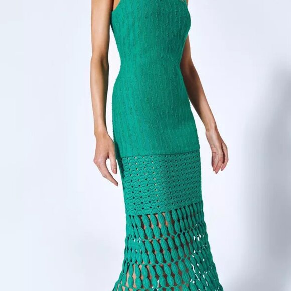 NWT $595 ALEXIS  South Scalloped Lace Knit Midi Dress - Green -  Size S - Picture 9 of 14